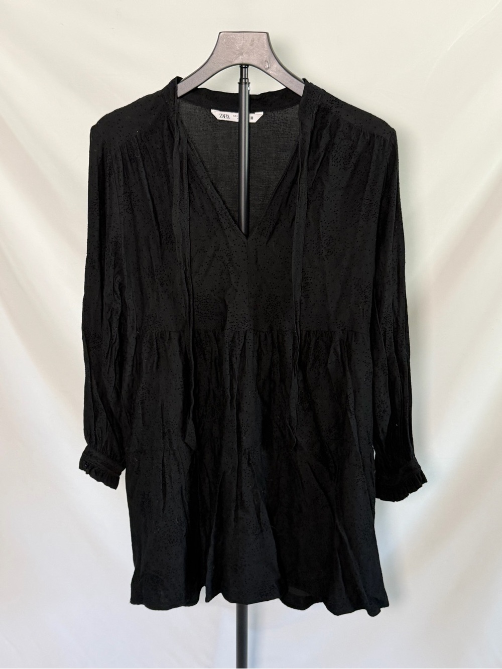 NWOT - Zara Long Sleeve Tie Neck Mini Dress - Size M